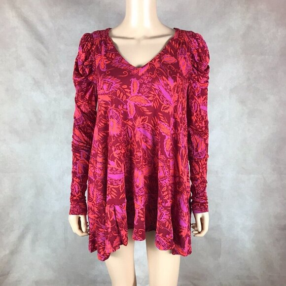 FREE PEOPLE Hello Lover Floral Puffed Sleeve Tunic or Mini Dress NEW XS - Picture 10 of 12
